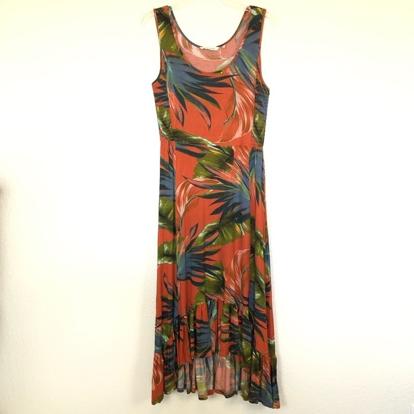 Soft Surroundings Dresses & Skirts - Soft Surroundings Fabiana Tropical Print Ruffle Hem Shirred Maxi Dress Small